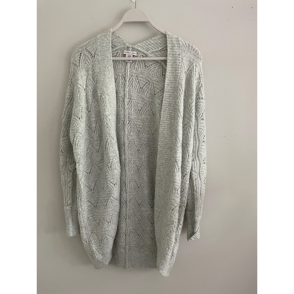 Sincerely Jules Womens Grey Pointelle Knit Open Front Cardigan Sweater Medium